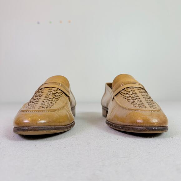 Vintage Florsheim Woven Penny Leather Loafers Men\'s 9.5 Tan Made In Italy Preppy main image 8